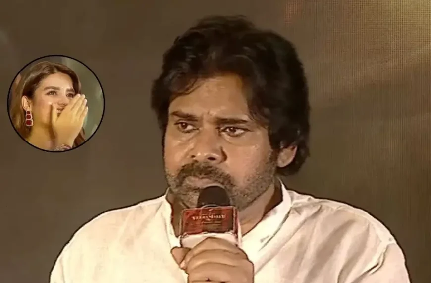 pawan kalyan fun with nidhi agarwal during HHVM Success Meet