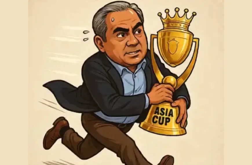 Asia Cup Trophy mohsin naqvi wants surya kumar yadav to come take the cup from him