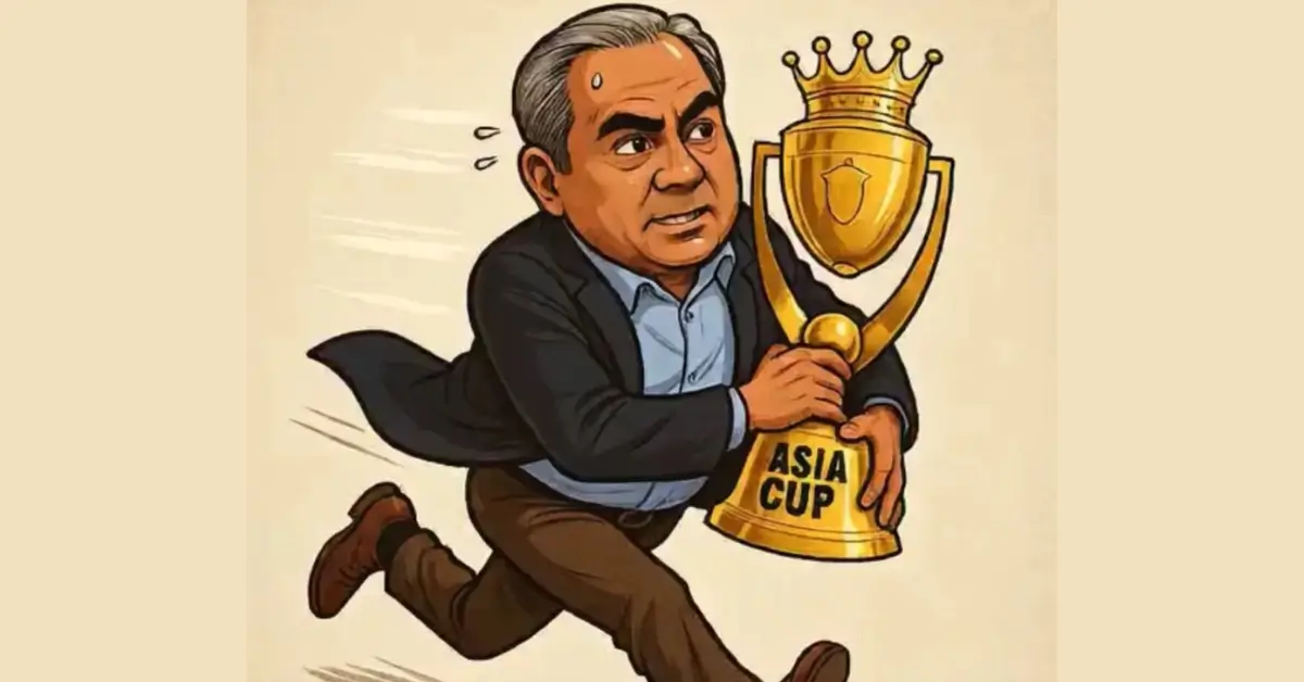 Asia Cup Trophy mohsin naqvi wants surya kumar yadav to come take the cup from him