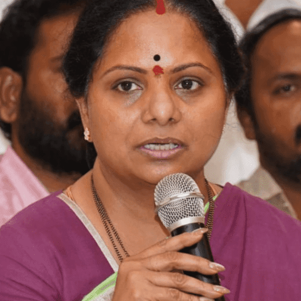 Kalvakuntla Kavitha speaking at a political event.