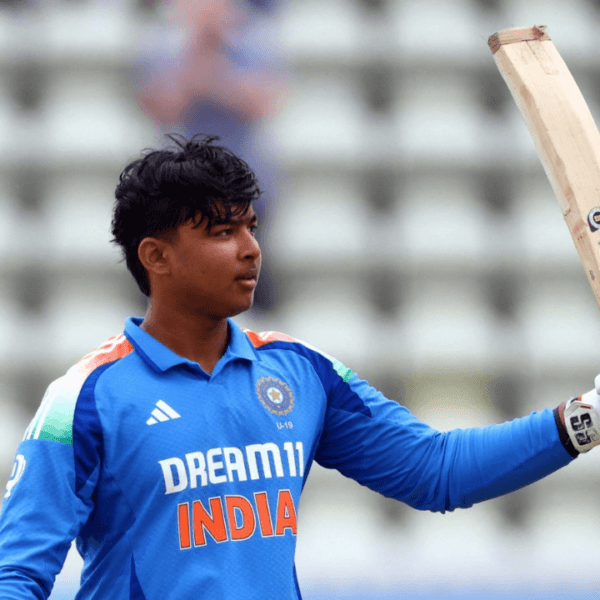 Vaibhav Suryavanshi showing his bat